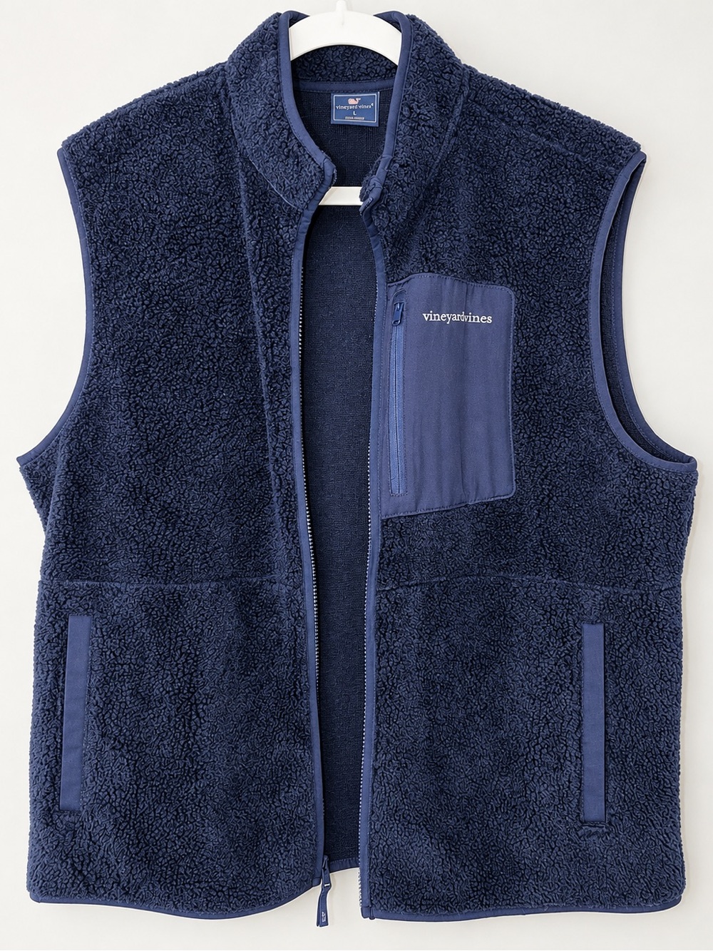 Vineyard Vines Navy Sherpa Vest with Zip Chest Pocket